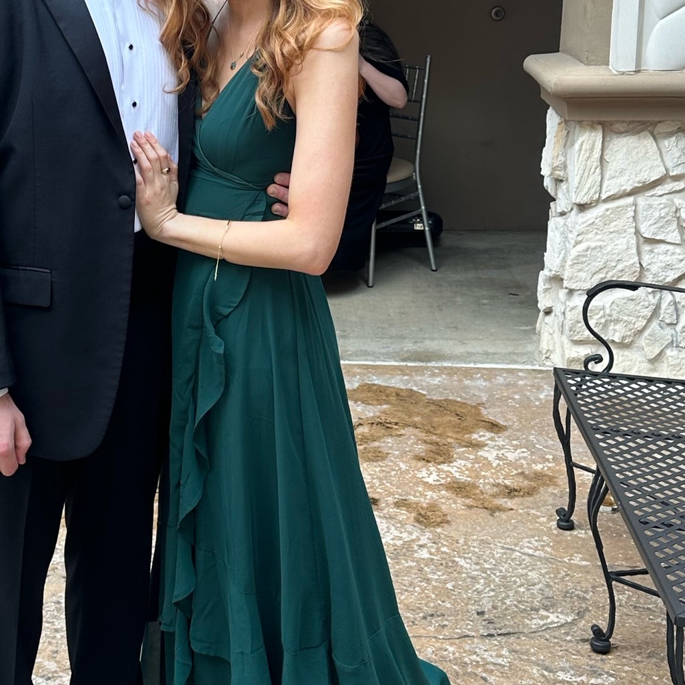 Lulu's Green Pleated Tiered Gown V-Neck